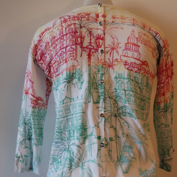 Womens Leo & Ugo White Multicolor V-Neck Print Design Sweater 2 US/M * - Picture 9 of 12